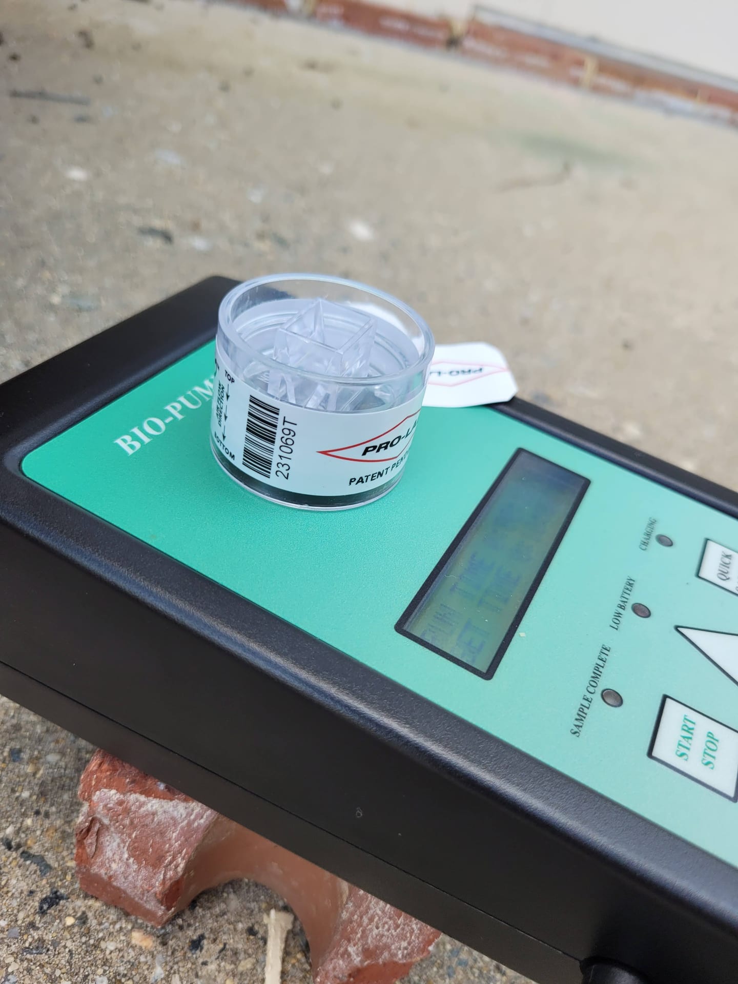 Air sampling prepared for independent lab analysis.